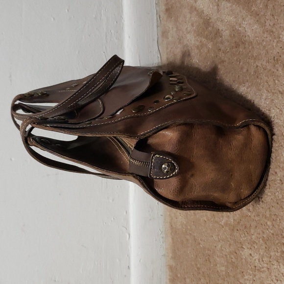 Patricia Nash Large Brown Leather Ergo Studded Satchel Bag Shoulder Hobo Handbag - Picture 3 of 15